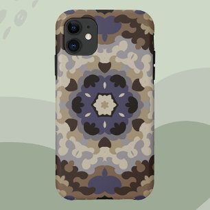 Retro Mandala Flower Blue Tan and Brown iPhone 11 Case