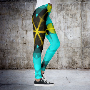 Retro Mandala Flower Blue Yellow and Black Leggings
