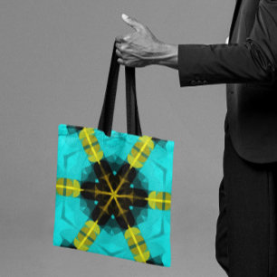 Retro Mandala Flower Blue Yellow and Black Tote Bag
