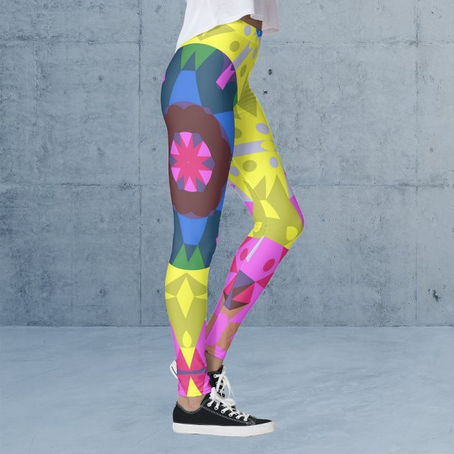 Retro Mandala Flower Blue Yellow and Pink Leggings (Creator Uploaded)