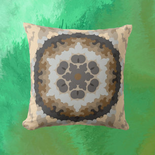 Retro Mandala Flower Brown and Tan Cushion