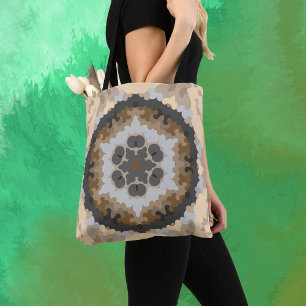 Retro Mandala Flower Brown and Tan Tote Bag