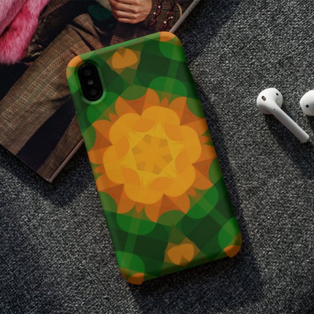 Retro Mandala Flower Green and Orange Case-Mate iPhone Case (Creator Uploaded)
