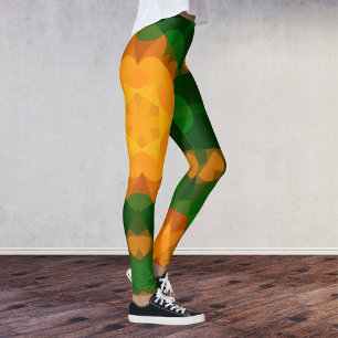 Retro Mandala Flower Green and Orange Leggings