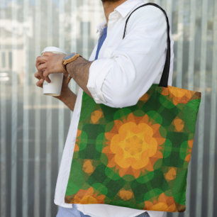 Retro Mandala Flower Green and Orange Tote Bag
