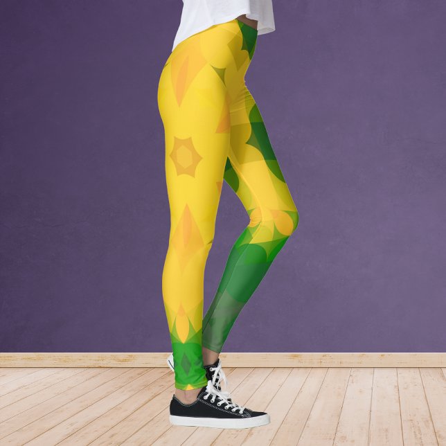 Retro Mandala Flower Green and Yellow Leggings (Creator Uploaded)