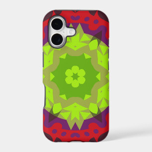 Retro Mandala Flower Green Red and Purple
