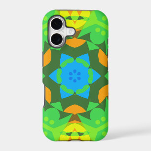 Retro Mandala Flower Green Yellow and Blue