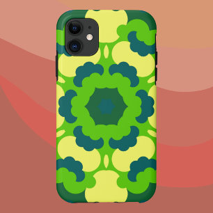 Retro Mandala Flower Green Yellow and Blue iPhone 11 Case