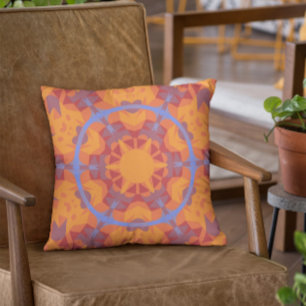 Retro Mandala Flower Orange and Blue Cushion