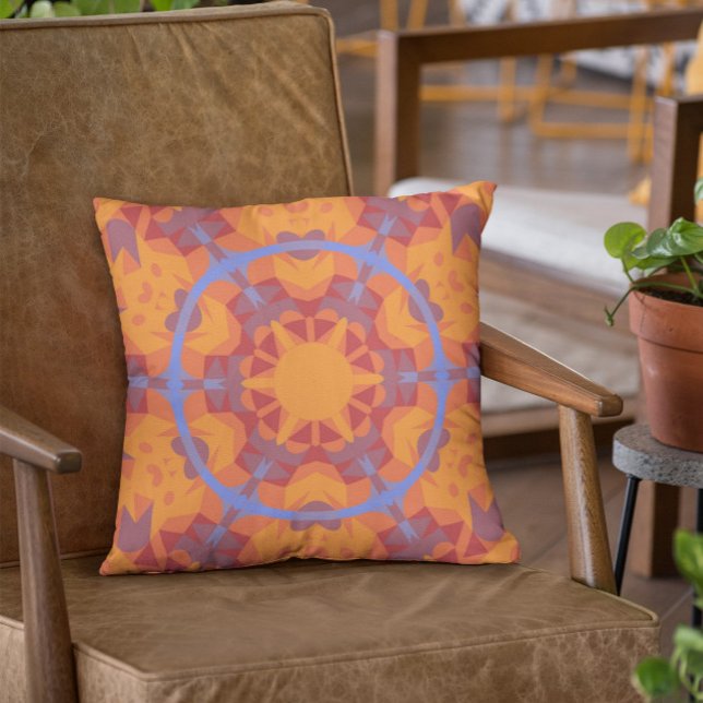 Retro Mandala Flower Orange and Blue Cushion (Creator Uploaded)