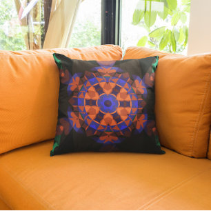 Retro Mandala Flower Orange and Blue Cushion