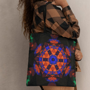 Retro Mandala Flower Orange and Blue Tote Bag