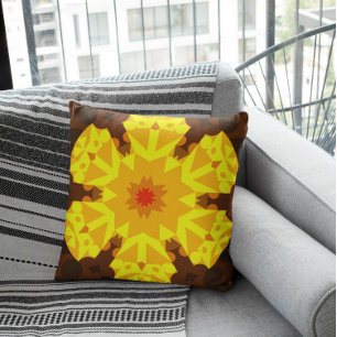 Retro Mandala Flower Orange and Yellow Cushion