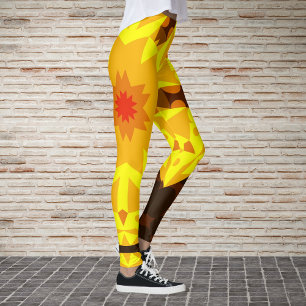 Retro Mandala Flower Orange and Yellow Leggings