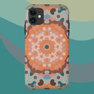 Retro Mandala Flower Orange Blue and Brown iPhone 11 Case