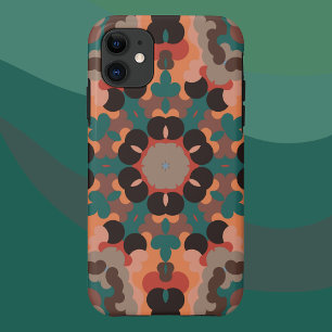 Retro Mandala Flower Orange Blue and Brown iPhone 11 Case