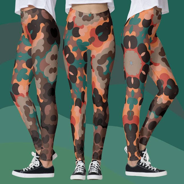 Retro Mandala Flower Orange Blue and Brown Leggings (Creator Uploaded)