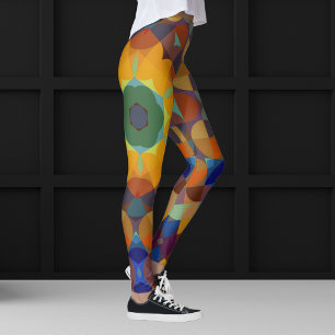 Retro Mandala Flower Orange Blue and Green Leggings