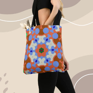 Retro Mandala Flower Orange Blue and Yellow Tote Bag