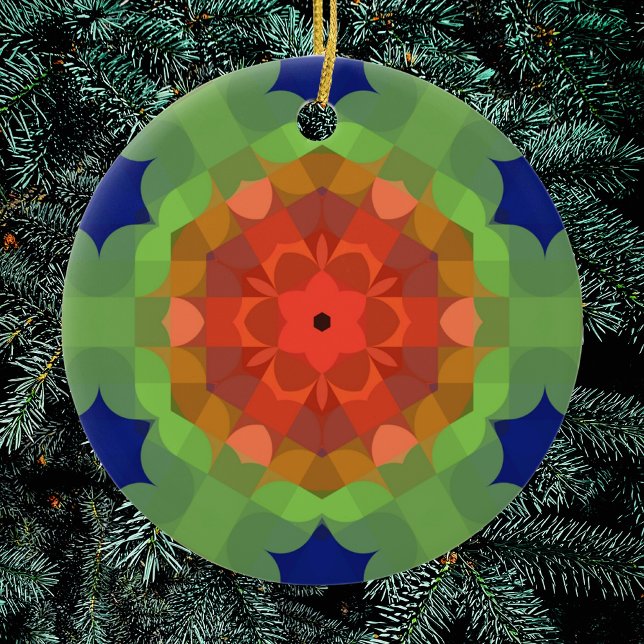 Retro Mandala Flower Orange Green and Blue Ceramic Tree Decoration (Creator Uploaded)