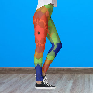 Retro Mandala Flower Orange Green and Blue Leggings