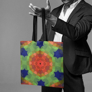 Retro Mandala Flower Orange Green and Blue Tote Bag