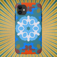 Retro Mandala Flower Orange White and Blue