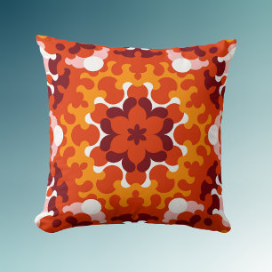 Retro Mandala Flower Orange White and Yellow Cushion