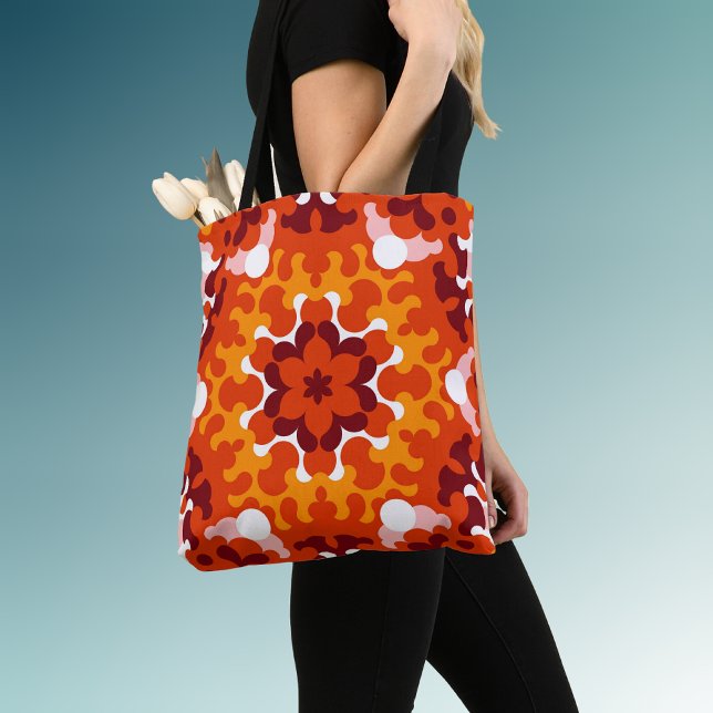 Retro Mandala Flower Orange White and Yellow Tote Bag (Creator Uploaded)