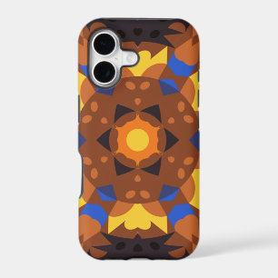 Retro Mandala Flower Orange Yellow and Blue