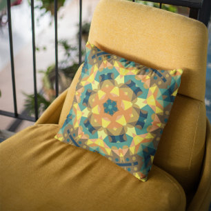 Retro Mandala Flower Orange Yellow and Green Cushion