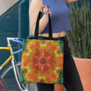 Retro Mandala Flower Orange Yellow and Green Tote Bag