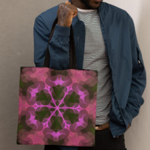 Retro Mandala Flower Pink and Green Tote Bag