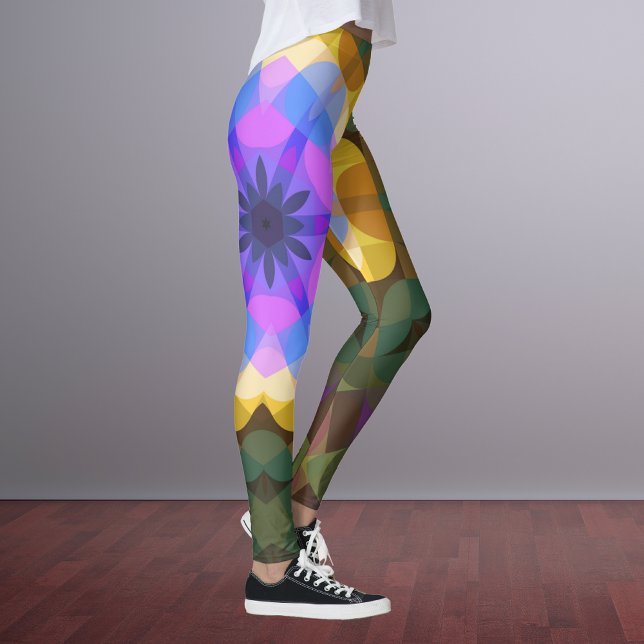 Retro Mandala Flower Pink Blue and Yellow Leggings (Creator Uploaded)