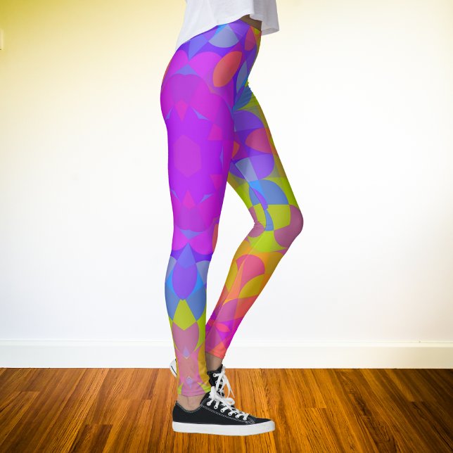 Retro Mandala Flower Pink Green and Blue Leggings (Creator Uploaded)