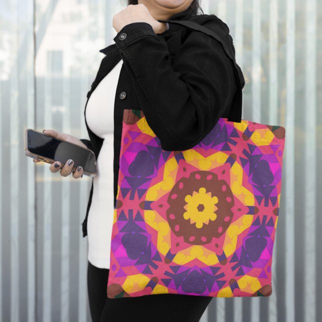 Retro Mandala Flower Pink Purple and Yellow Tote Bag (Creator Uploaded)