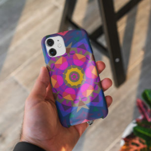 Retro Mandala Flower Pink Purple Blue and Yellow iPhone 11 Case