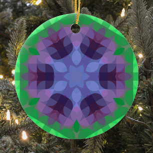 Retro Mandala Flower Purple and Green Ceramic Tree Decoration