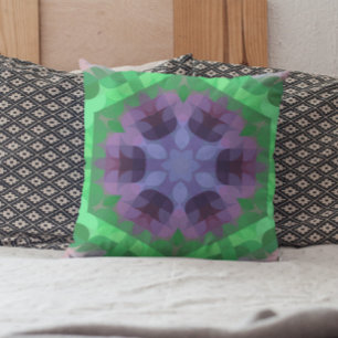 Retro Mandala Flower Purple and Green Cushion