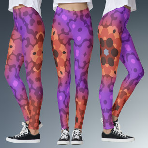 Retro Mandala Flower Purple and Red Leggings