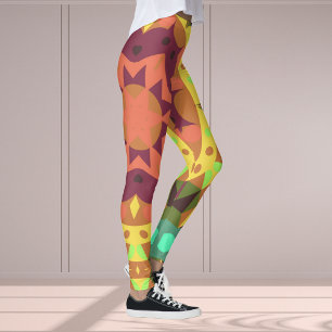 Retro Mandala Flower Purple Orange and Green Leggings