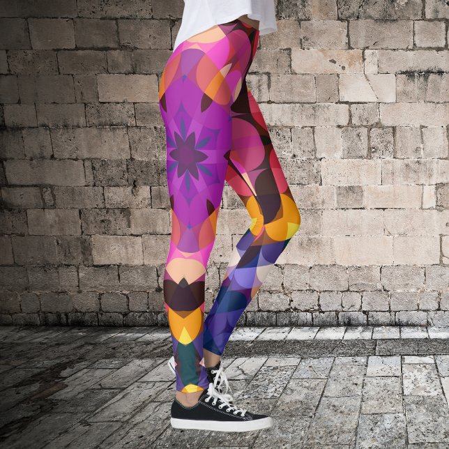 Retro Mandala Flower Purple Pink and Yellow Leggings (Creator Uploaded)