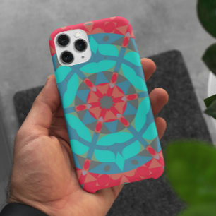 Retro Mandala Flower Red and Blue iPhone 11 Case