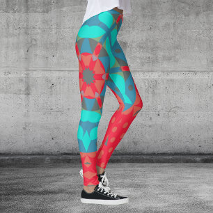 Retro Mandala Flower Red and Blue Leggings