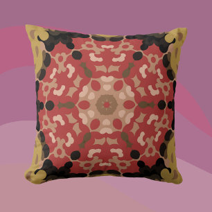 Retro Mandala Flower Red and Brown Cushion