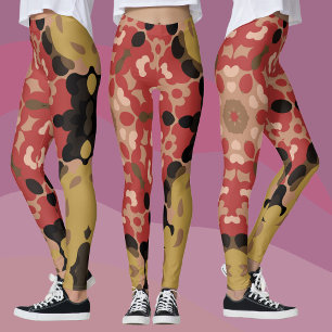 Retro Mandala Flower Red and Brown Leggings