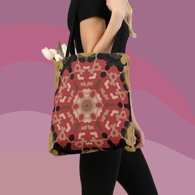 Retro Mandala Flower Red and Brown Tote Bag (Creator Uploaded)