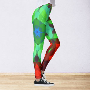 Retro Mandala Flower Red and Green Leggings