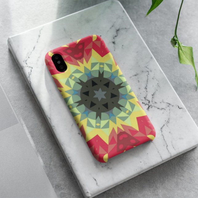Retro Mandala Flower Red and Yellow Case-Mate iPhone Case (Creator Uploaded)